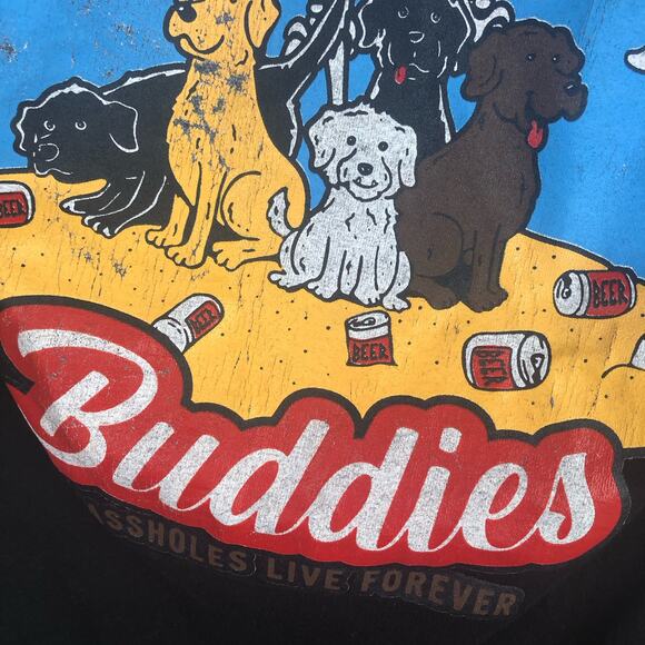 Linda Finegold ALF Live Forever Drinking Buddies Skeletons & Dogs Graphic Shirt - Picture 7 of 8